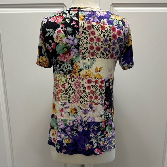 Johnny Was Multicolor Floral Patchwork V-Neck Top - Picture 3 of 8